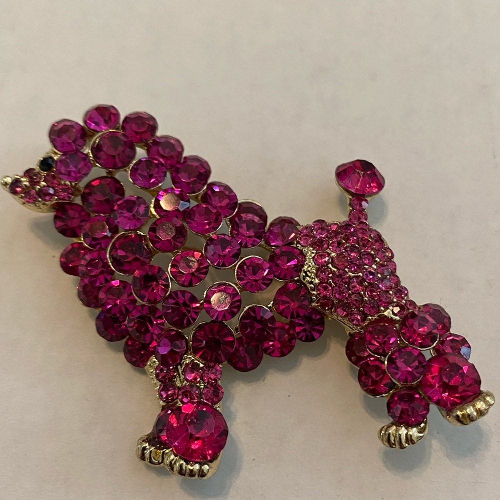 Vintage Pink Big Rhinestone Poodle Brooch
